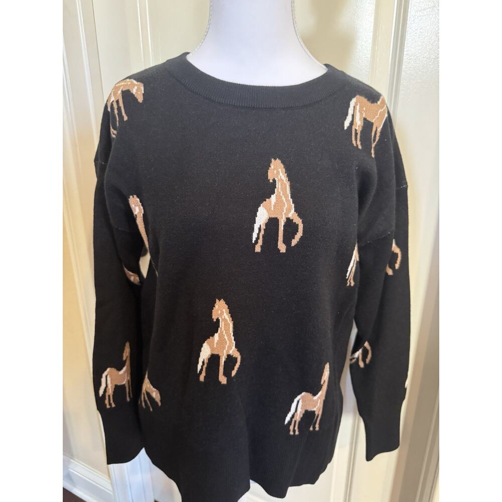 Catherine Malandrino Large Horse sweater Preppy Chic Hamptons, Greenwich Palm - Picture 13 of 15